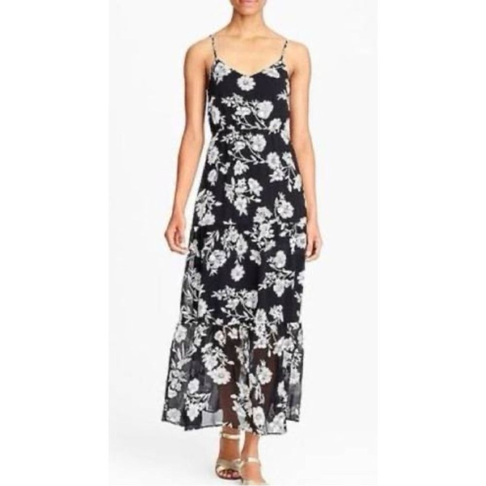 J. Crew Floral Black & Ivory Maxi Dress